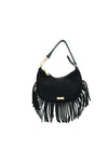 Borsetta a mezzaluna a tracolla in pelle scamosciata con frange V811F