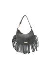 Borsetta a mezzaluna a tracolla in pelle scamosciata con frange V811F
