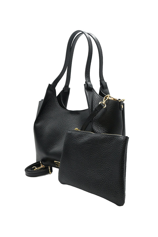 Borsa a spalla stile shopper in vera pelle con pochette V976