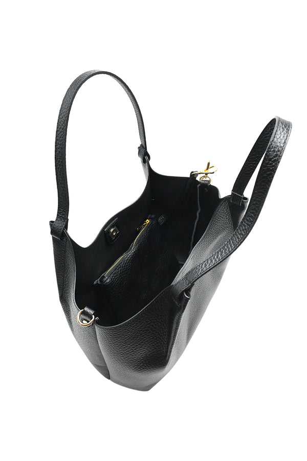 Borsa a spalla stile shopper in vera pelle con pochette V976