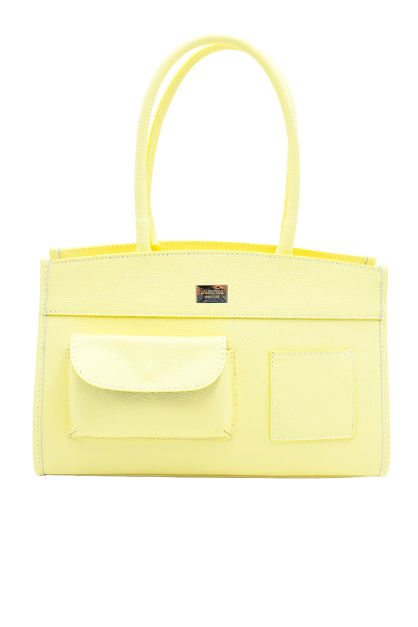 Borsa a spalla in vera pelle con tasche asimmetriche frontali V979