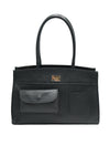 Borsa a spalla in vera pelle con tasche asimmetriche frontali V979