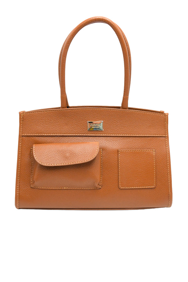 Borsa a spalla in vera pelle con tasche asimmetriche frontali V979