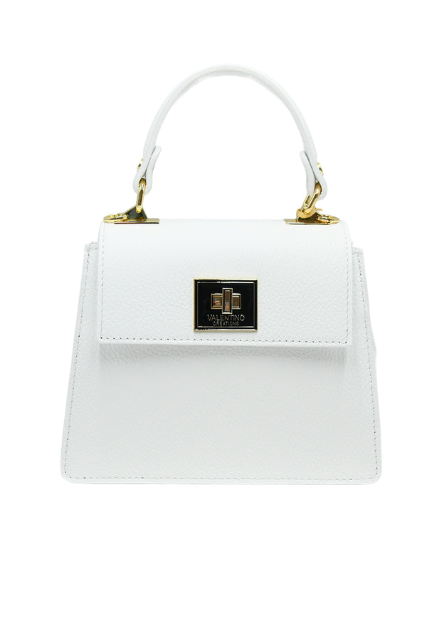 Borsa a patta in vera pelle martellata con chiusura turn lock V926D