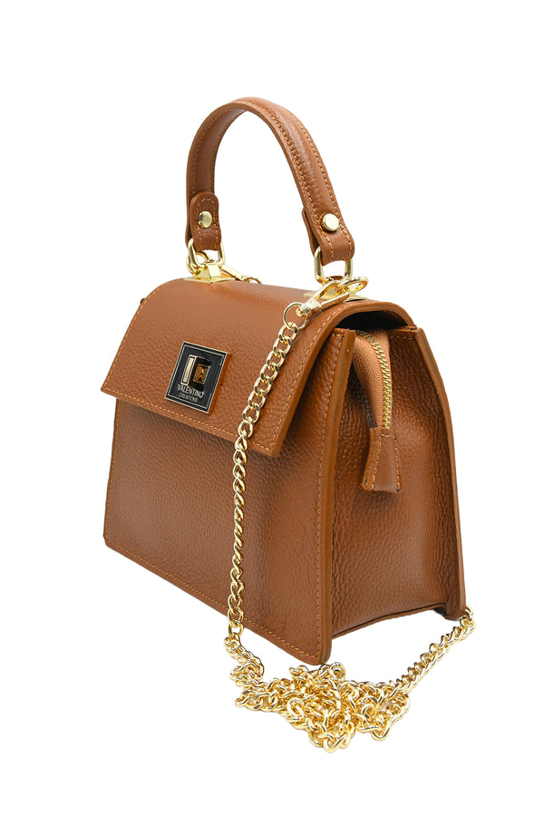 Borsa a patta in vera pelle martellata con chiusura turn lock V926D