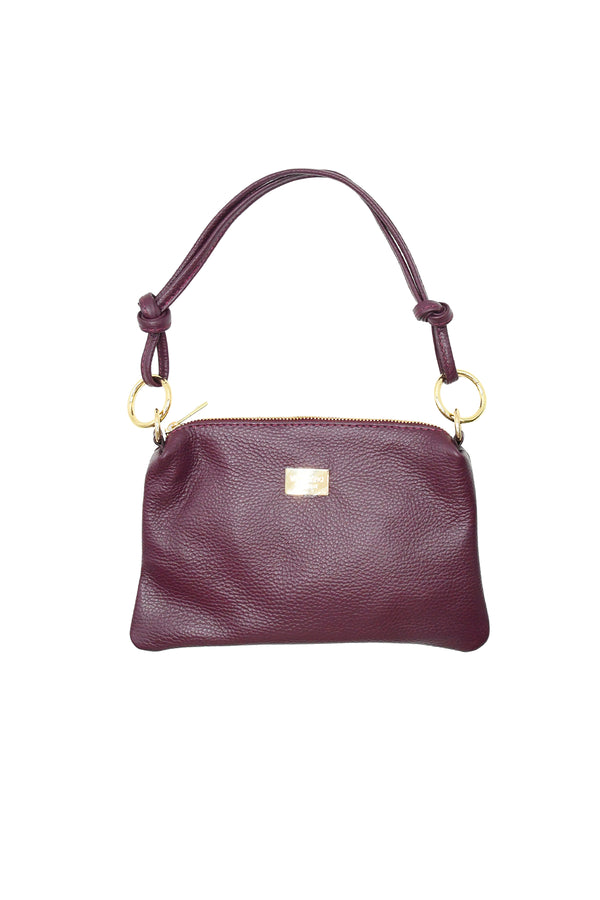 Pochette in vera pelle martellata con manico a spalla V981