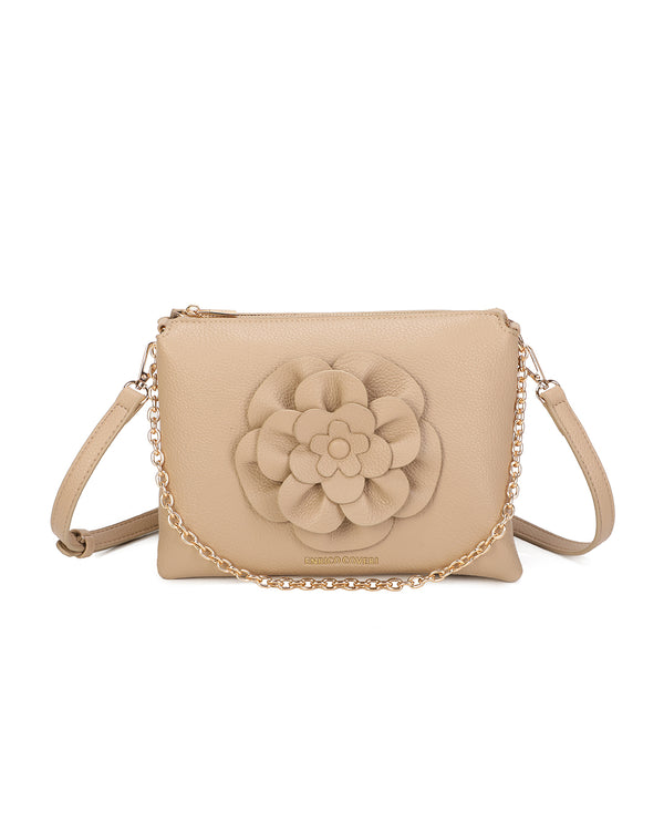 Borsetta pochette in ecopelle con catena a tracolla e fiore ECG609
