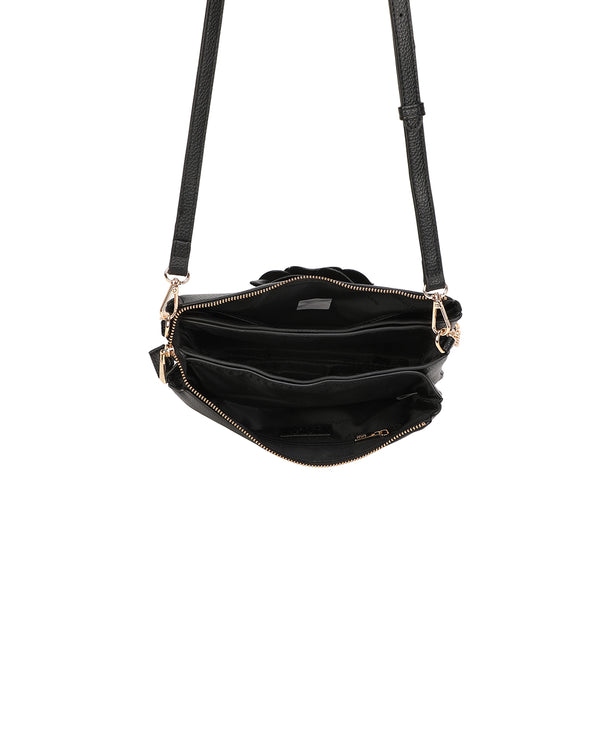 Borsetta pochette in ecopelle con catena a tracolla e fiore ECG609