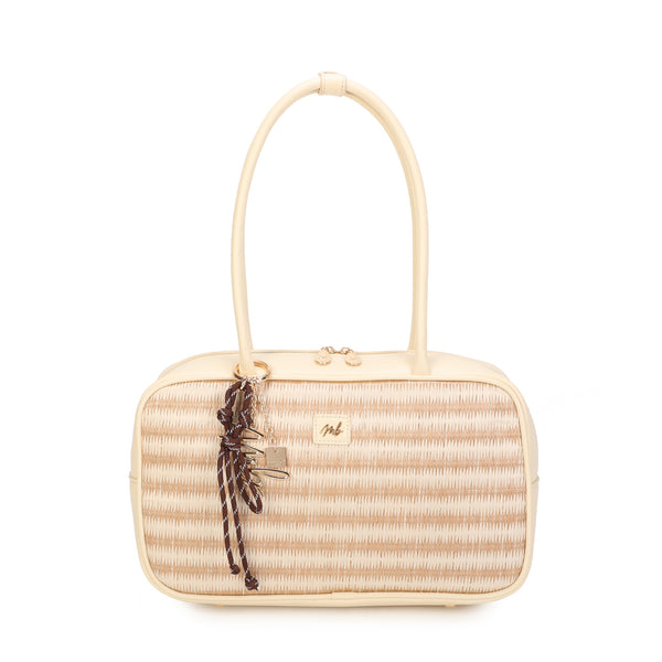 Borsa grande a spalla in rafia e ecopelle Mariella Burani con charm MB028