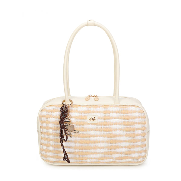Borsa grande a spalla in rafia e ecopelle Mariella Burani con charm MB028