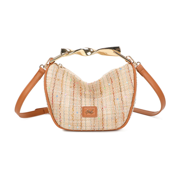 Borsetta in rafia, twill e ecopelle con manico in metallo MB004