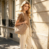 Borsa shopper a spalla in ecopelle scamosciata e teddy MB053