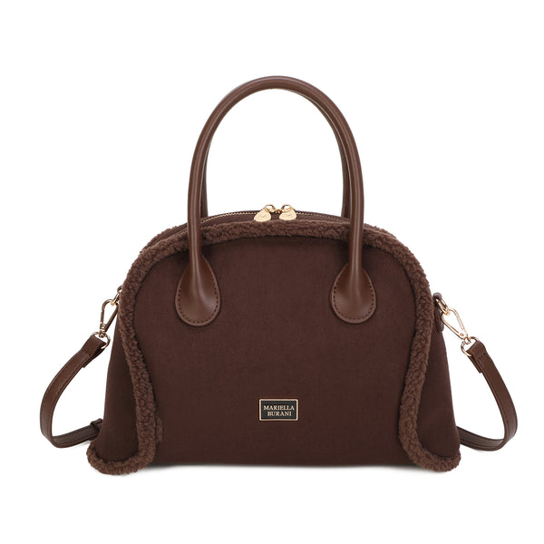 Borsa bauletto in ecopelle scamosciata e bordo in fur sintetica MB052