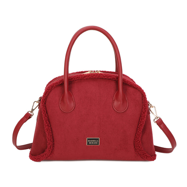 Borsa bauletto in ecopelle scamosciata e bordo in fur sintetica MB052
