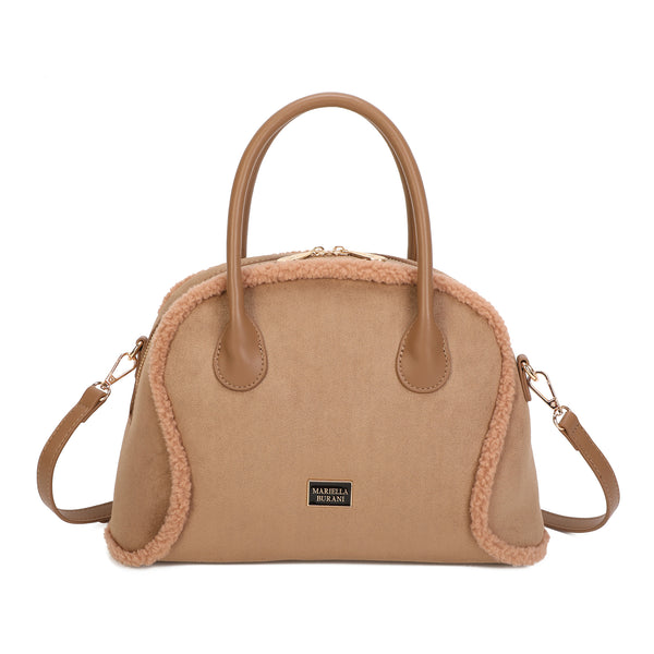 Borsa bauletto in ecopelle scamosciata e bordo in fur sintetica MB052
