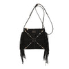 Borsa piatta a tracolla in ecopelle scamosciata con frange e borchie MB035