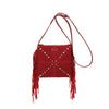Borsa piatta a tracolla in ecopelle scamosciata con frange e borchie MB035
