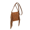 Borsa piatta a tracolla in ecopelle scamosciata con frange e borchie MB035