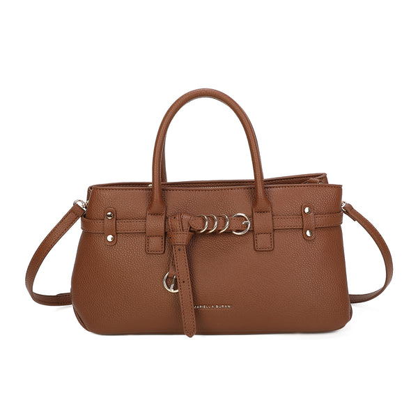 Borsa bauletto in ecopelle martellata con cinturino decorativo e anelli MB038