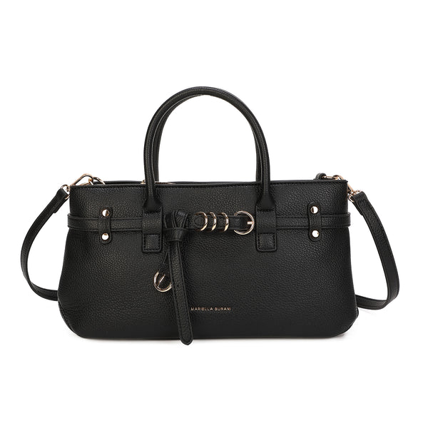 Borsa bauletto in ecopelle martellata con cinturino decorativo e anelli MB038