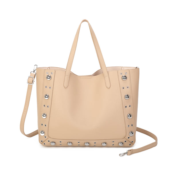Borsa shopper in ecopelle con borchie e pochette estraibile EC6303