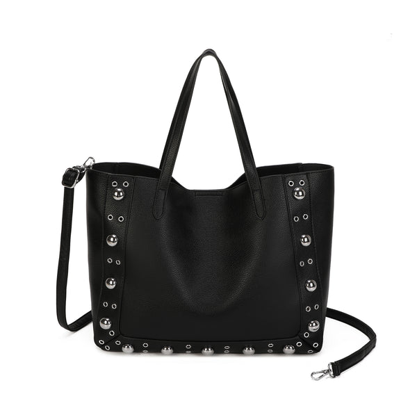 Borsa shopper in ecopelle con borchie e pochette estraibile EC6303