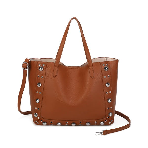 Borsa shopper in ecopelle con borchie e pochette estraibile EC6303