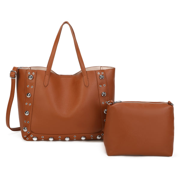 Borsa shopper in ecopelle con borchie e pochette estraibile EC6303