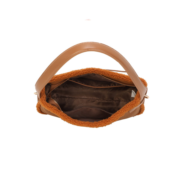 Borsa spalla in ecopelle scamosciata con bordo in pelliccia sintetica MB051