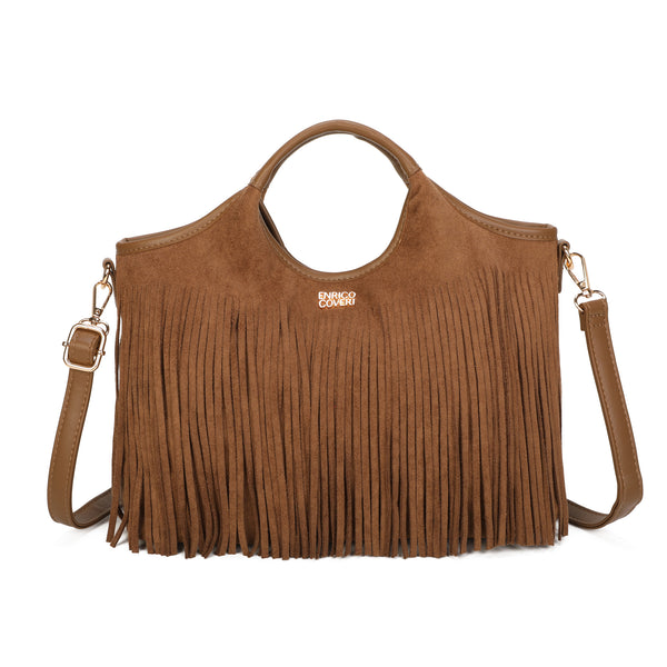 Borsa a mano in ecopelle scamosciata con frange EC6331