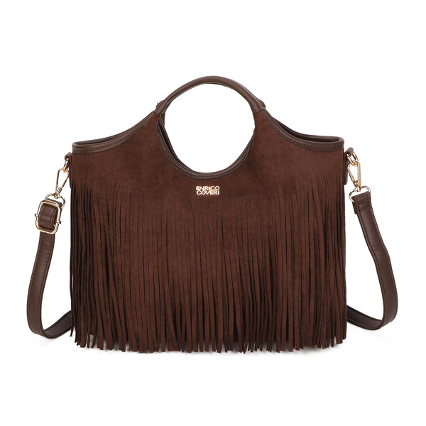 Borsa a mano in ecopelle scamosciata con frange EC6331