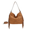Borsa a spalla morbida in ecopelle scamosciata con frange e occhielli metallici MB5003