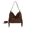 Borsa a spalla morbida in ecopelle scamosciata con frange e occhielli metallici MB5003