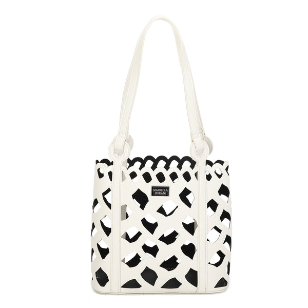 Borsa tipo secchiello traforato in ecopelle con pochette MB6314