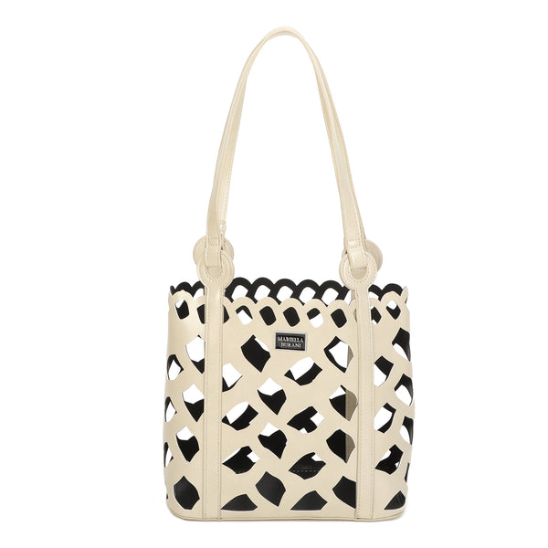 Borsa tipo secchiello traforato in ecopelle con pochette MB6314