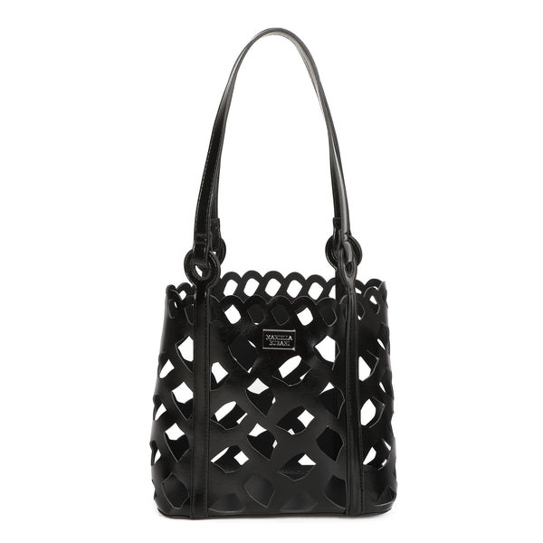 Borsa tipo secchiello traforato in ecopelle con pochette MB6314