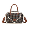 Borsa a mano e tracolla in tessuto tartan e pelliccia ecologica MB6340