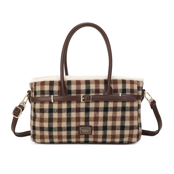 Borsa bauletto in ecopelle e tessuto tartan MB6341