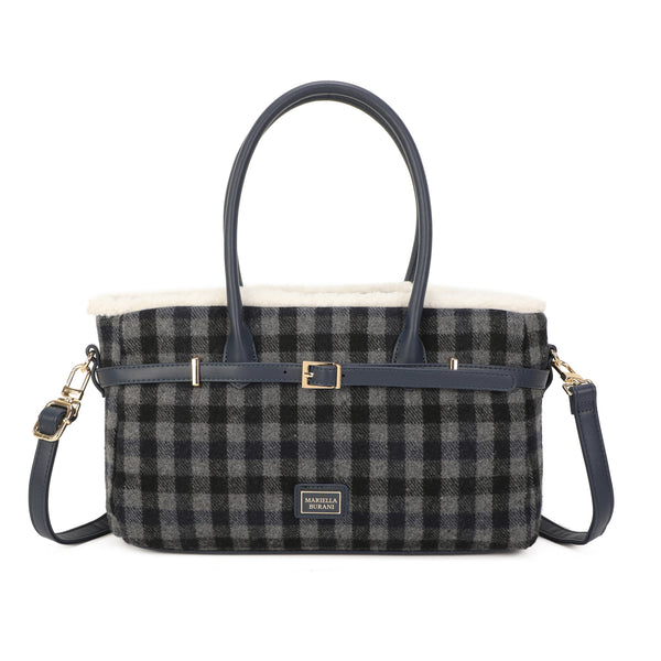 Borsa bauletto in ecopelle e tessuto tartan MB6341