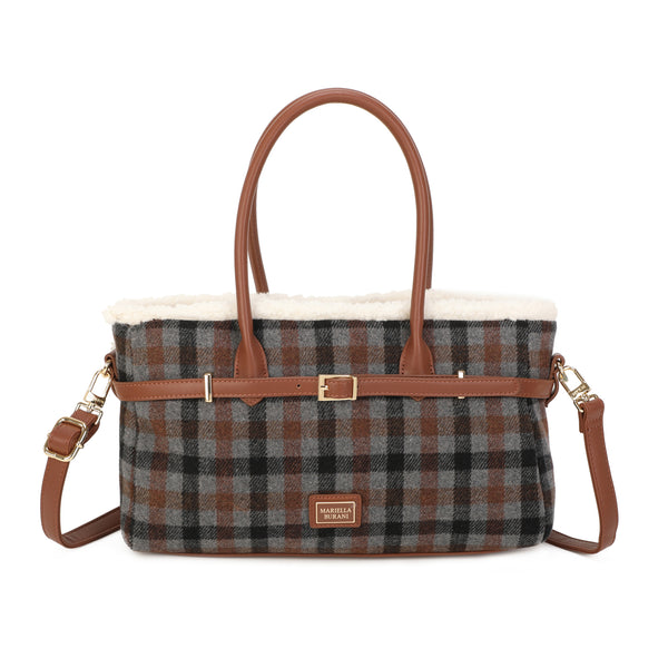 Borsa bauletto in ecopelle e tessuto tartan MB6341