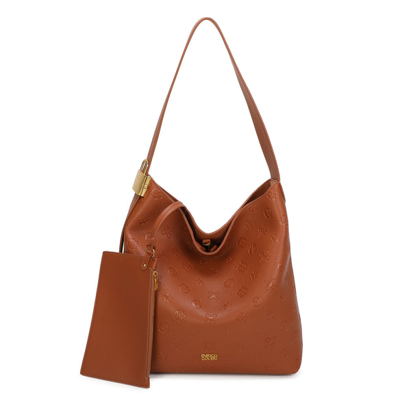 Borsa a spalla in similpelle con stampa a rilievo Enrico Coveri con manico regolabile e pochette interna EC2223