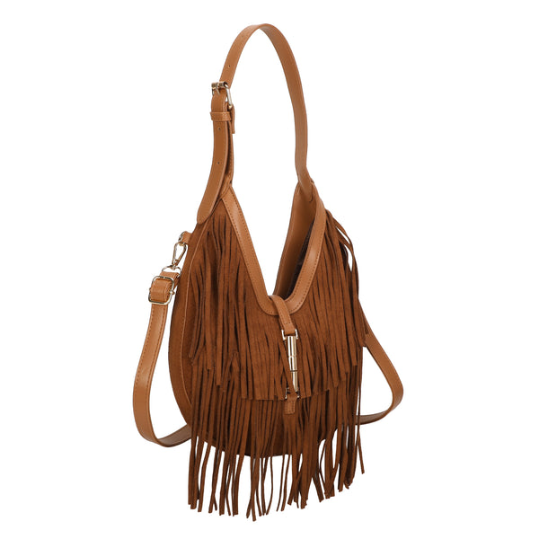 Borsa a spalla in ecopelle con frange scamosciate Enrico Coveri EC7096