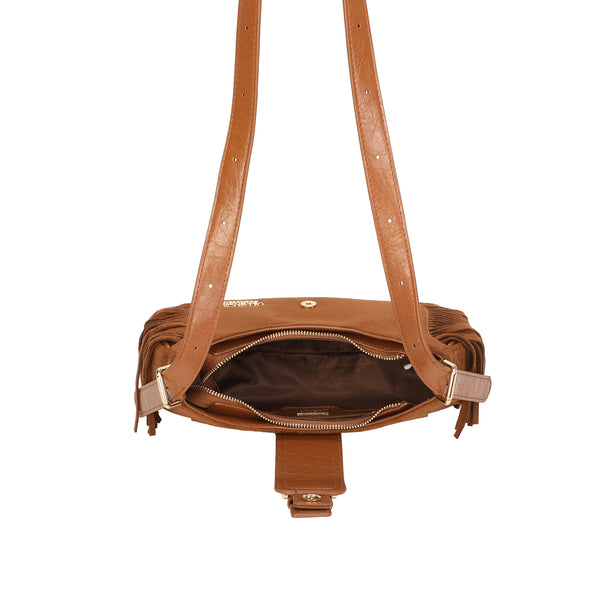 Borsa hobo a tracolla in ecopelle scamosciata con frange VC7093