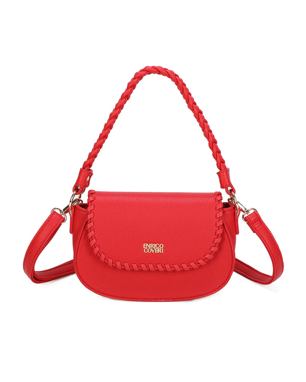 Borsetta a bisaccia in ecopelle con bordo intrecciato Enrico Coveri ECG613