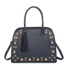 Borsa bauletto in ecopelle con borchie e occhielli e charm frangia 2279