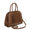 Borsa bauletto in ecopelle con borchie e occhielli e charm frangia 2279