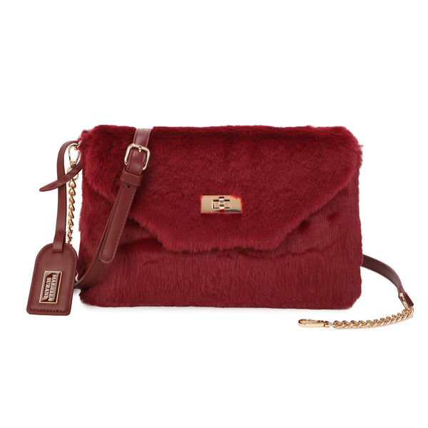 Pochette a tracolla in pelliccia e pelle sintetiche MB050