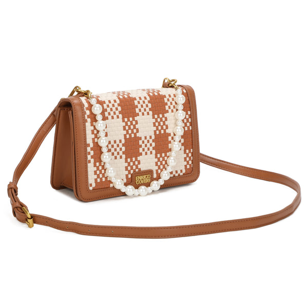 Borsa a tracolla in ecopelle con manico in perle Enrico Coveri EC7055