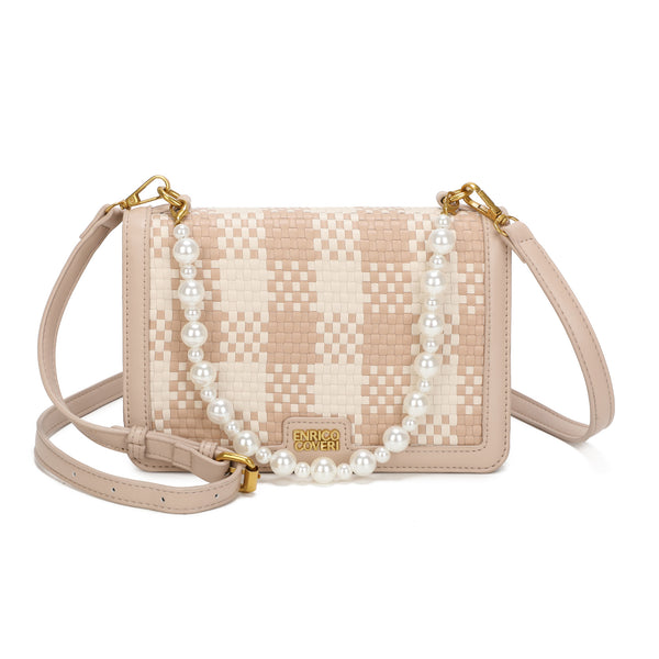 Borsa a tracolla in ecopelle con manico in perle Enrico Coveri EC7055