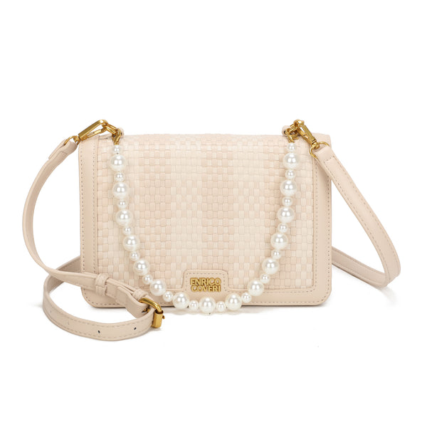 Borsa a tracolla in ecopelle con manico in perle Enrico Coveri EC7055